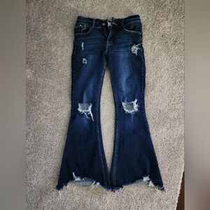 Distressed Flare Jeans - Dark Blue